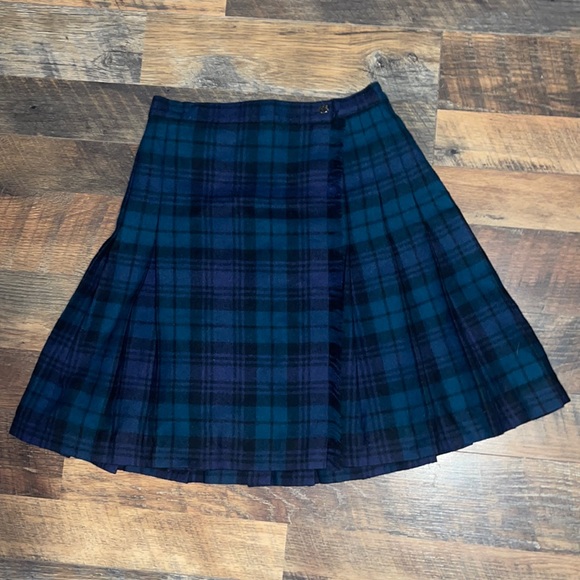 Vintage Plaid Blue & Green 100% Wool Pleated Wrap Kilt Irish Skirt Size 6 - Picture 6 of 16